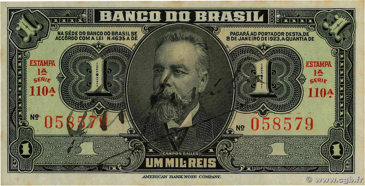 1 Mil Reis BRASILIEN  1944 P.110Ba fST+