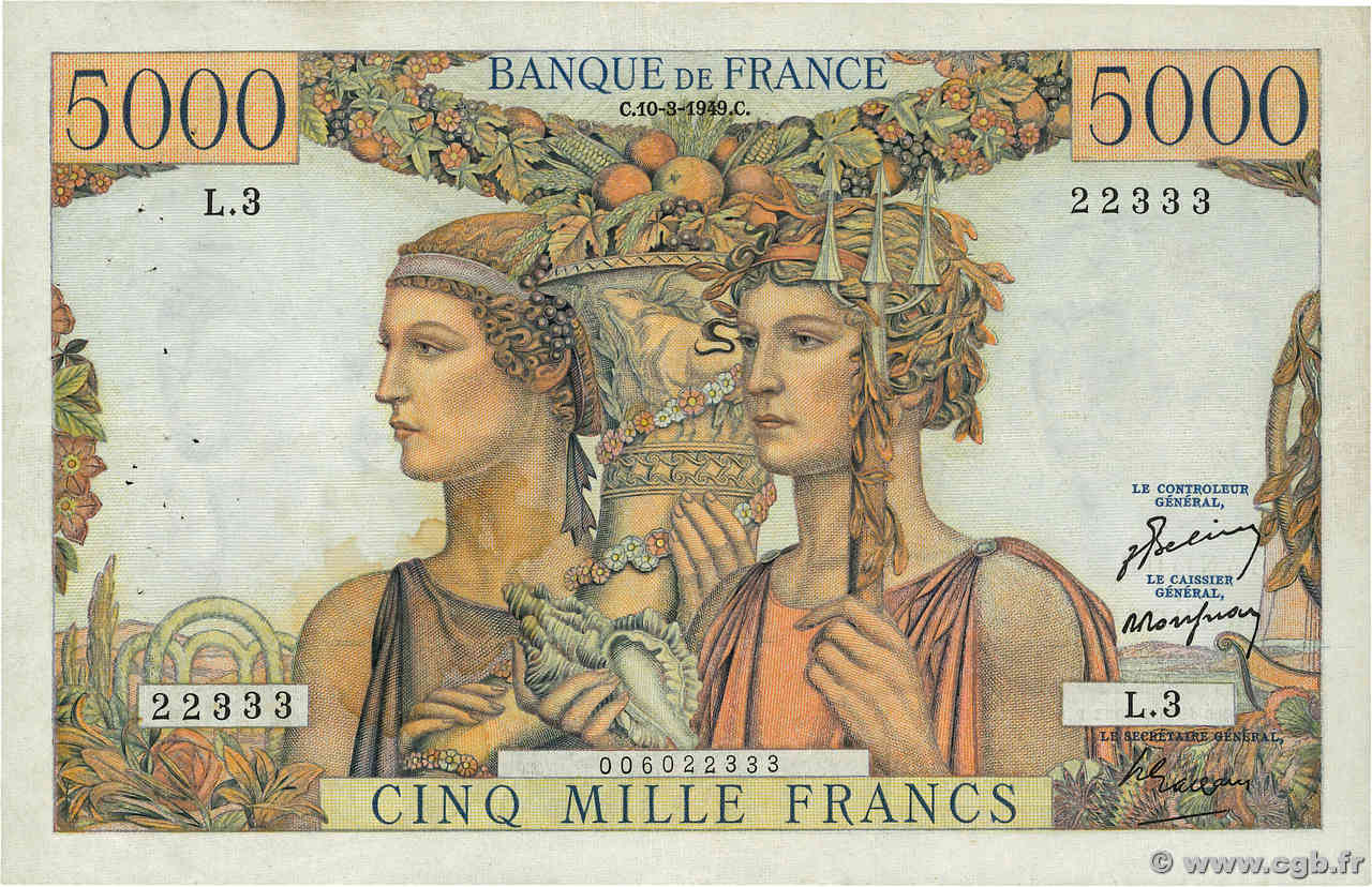 5000 Francs TERRE ET MER FRANCIA  1949 F.48.01 BB