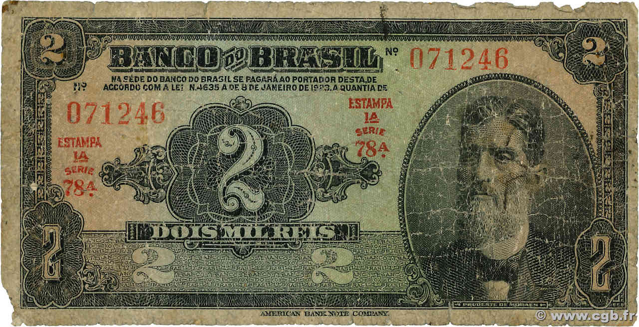 2 Mil Reis BRASILE  1923 P.111a q.B