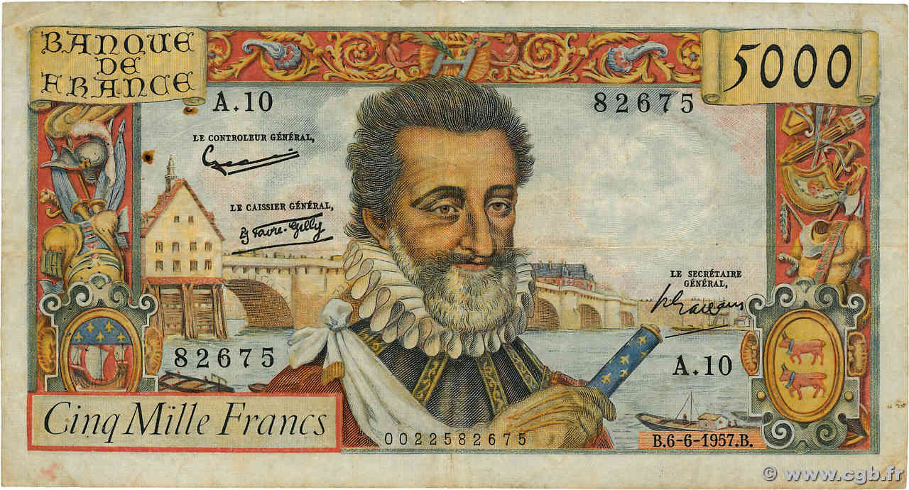 5000 Francs HENRI IV FRANCE  1957 F.49.02 F