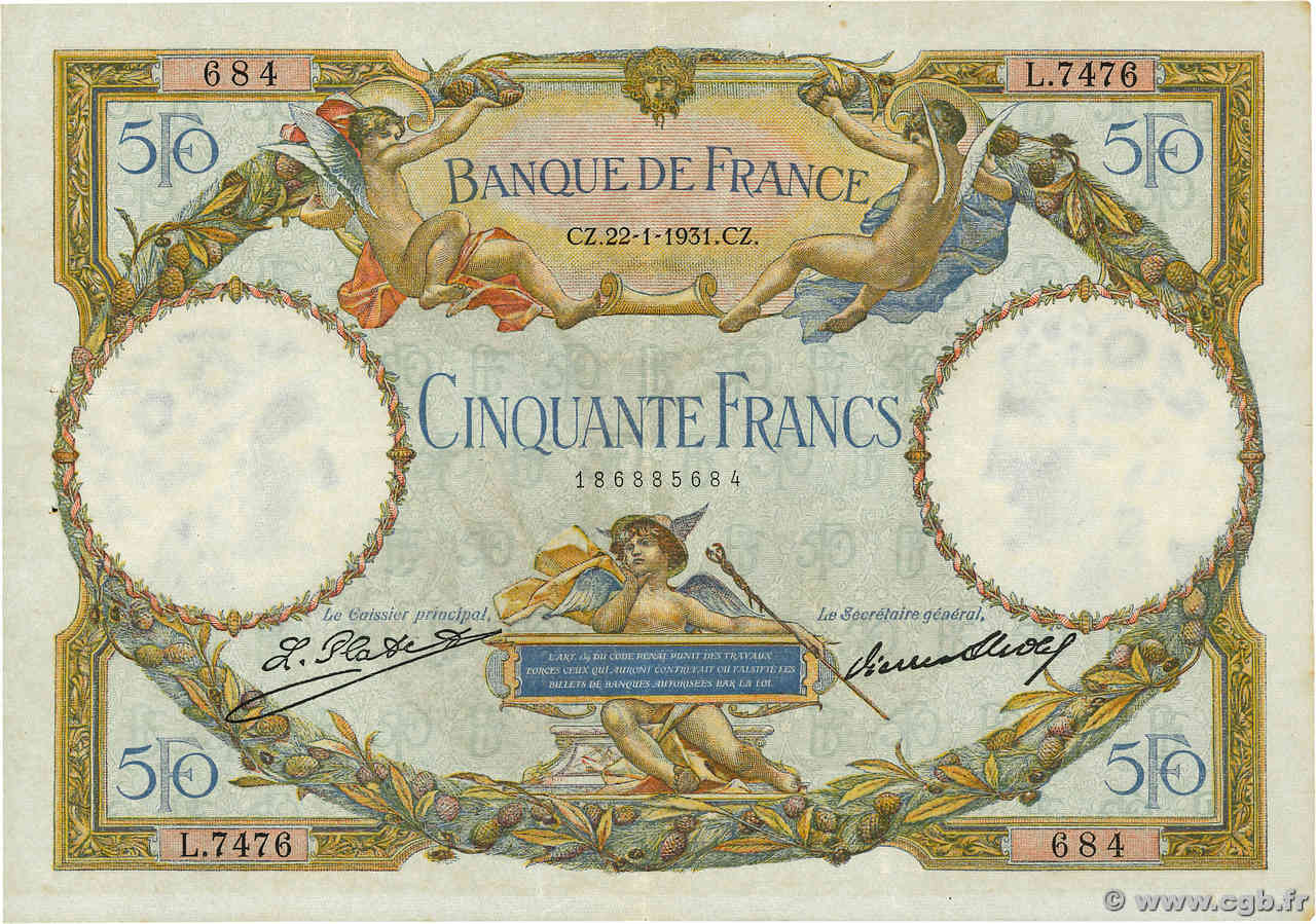 50 Francs LUC OLIVIER MERSON type modifié FRANCIA  1931 F.16.02 BB