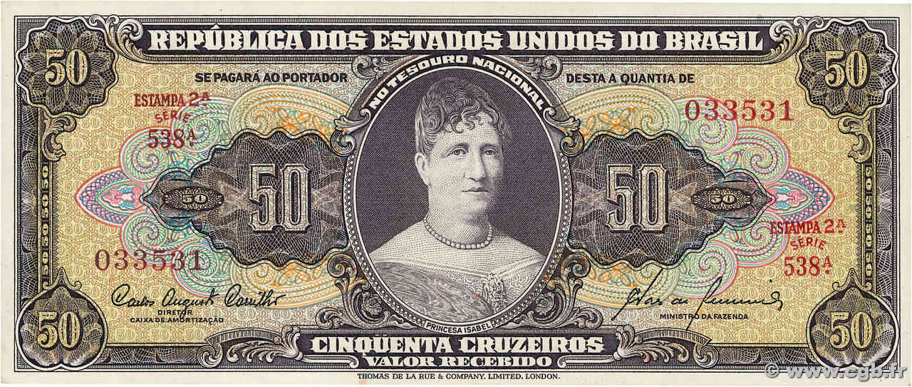 50 Cruzeiros BRASIL  1961 P.161c SC