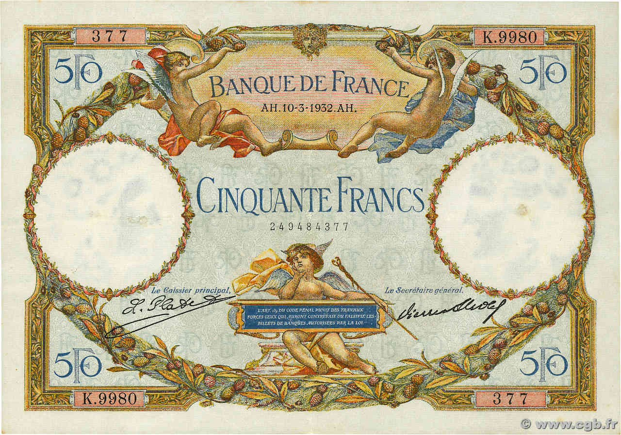 50 Francs LUC OLIVIER MERSON type modifié FRANCE  1932 F.16.03 TTB