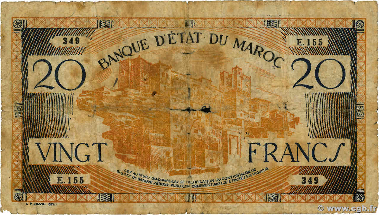 20 Francs MAROC  1943 P.39 pr.B