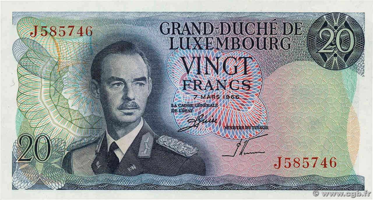 20 Francs LUXEMBURGO  1966 P.54a SC+