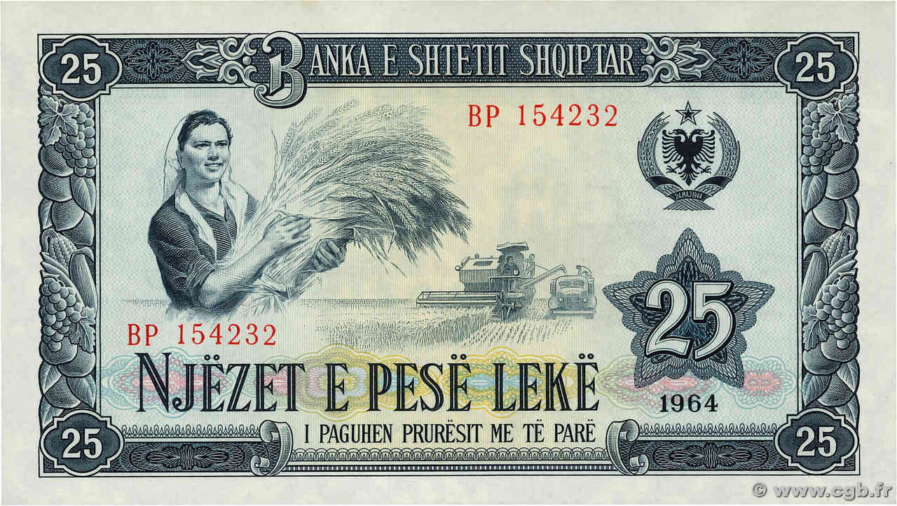 25 Lekë ALBANIA  1964 P.37a UNC-