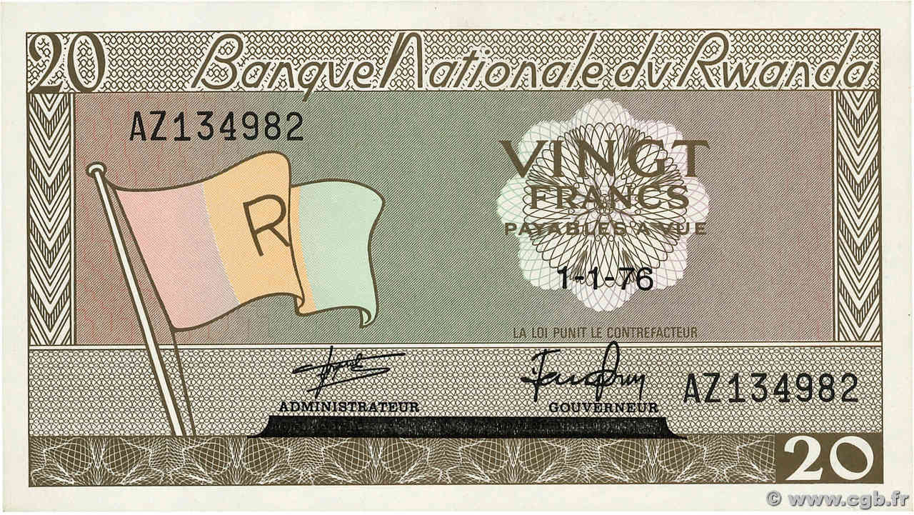 20 Francs RUANDA  1976 P.06e q.FDC