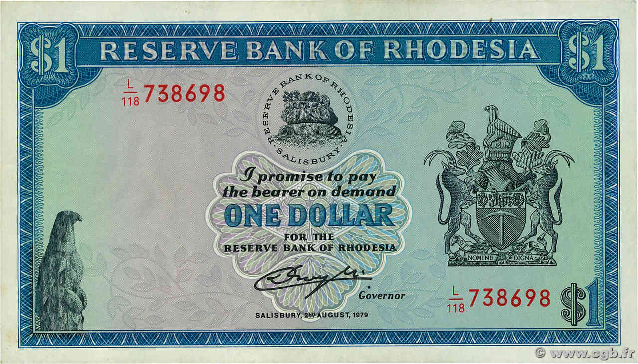 1 Dollar RHODESIA  1979 P.38 BB