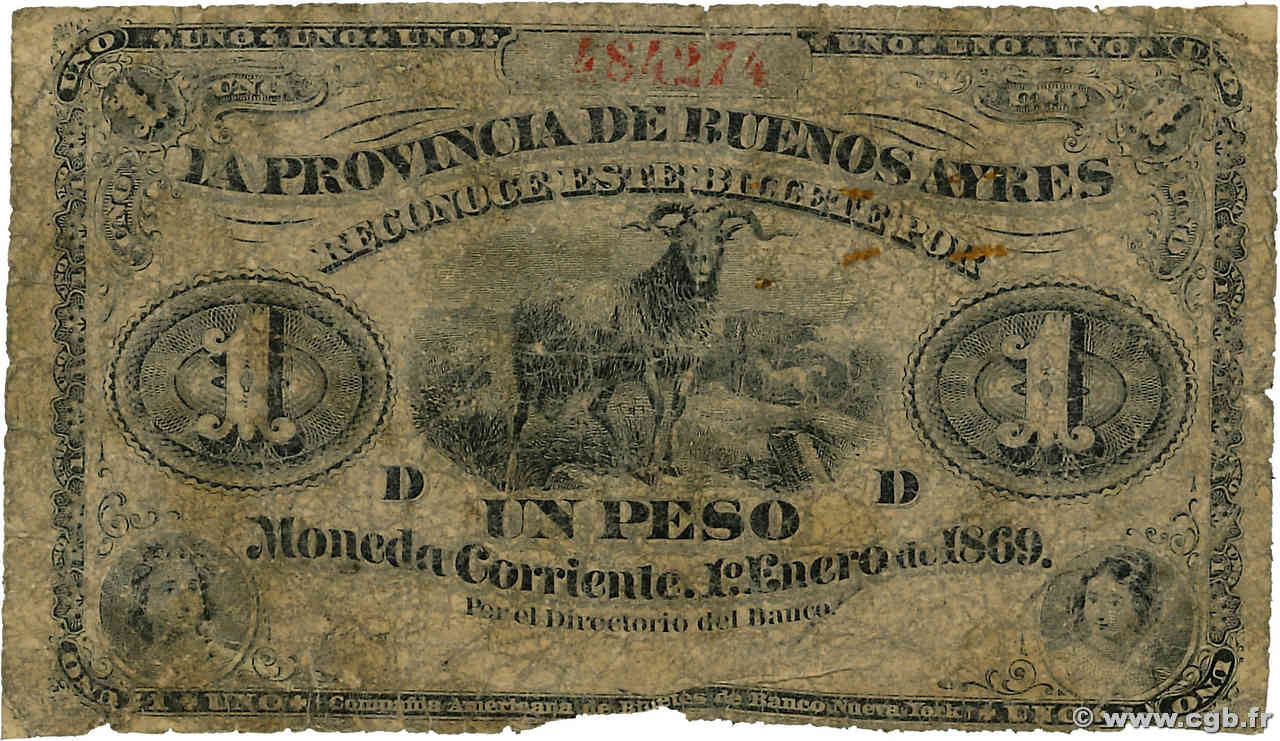 1 Peso ARGENTINE  1869 PS.0481a AB