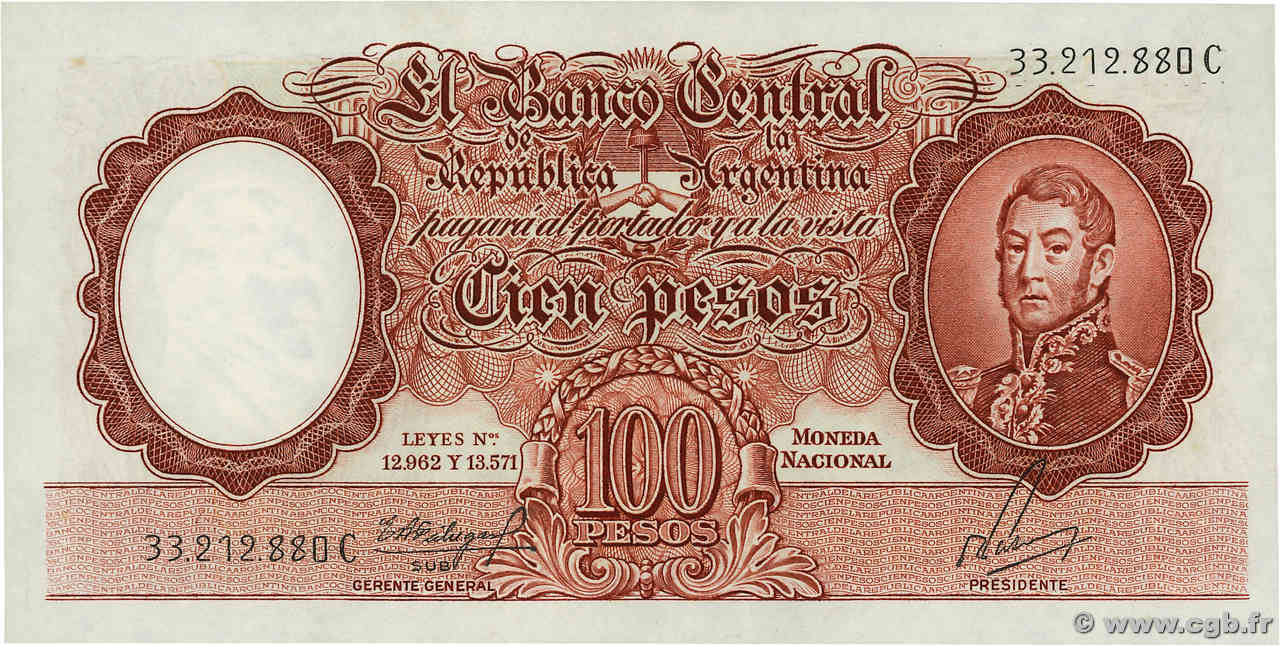 100 Pesos ARGENTINE  1957 P.272 SPL
