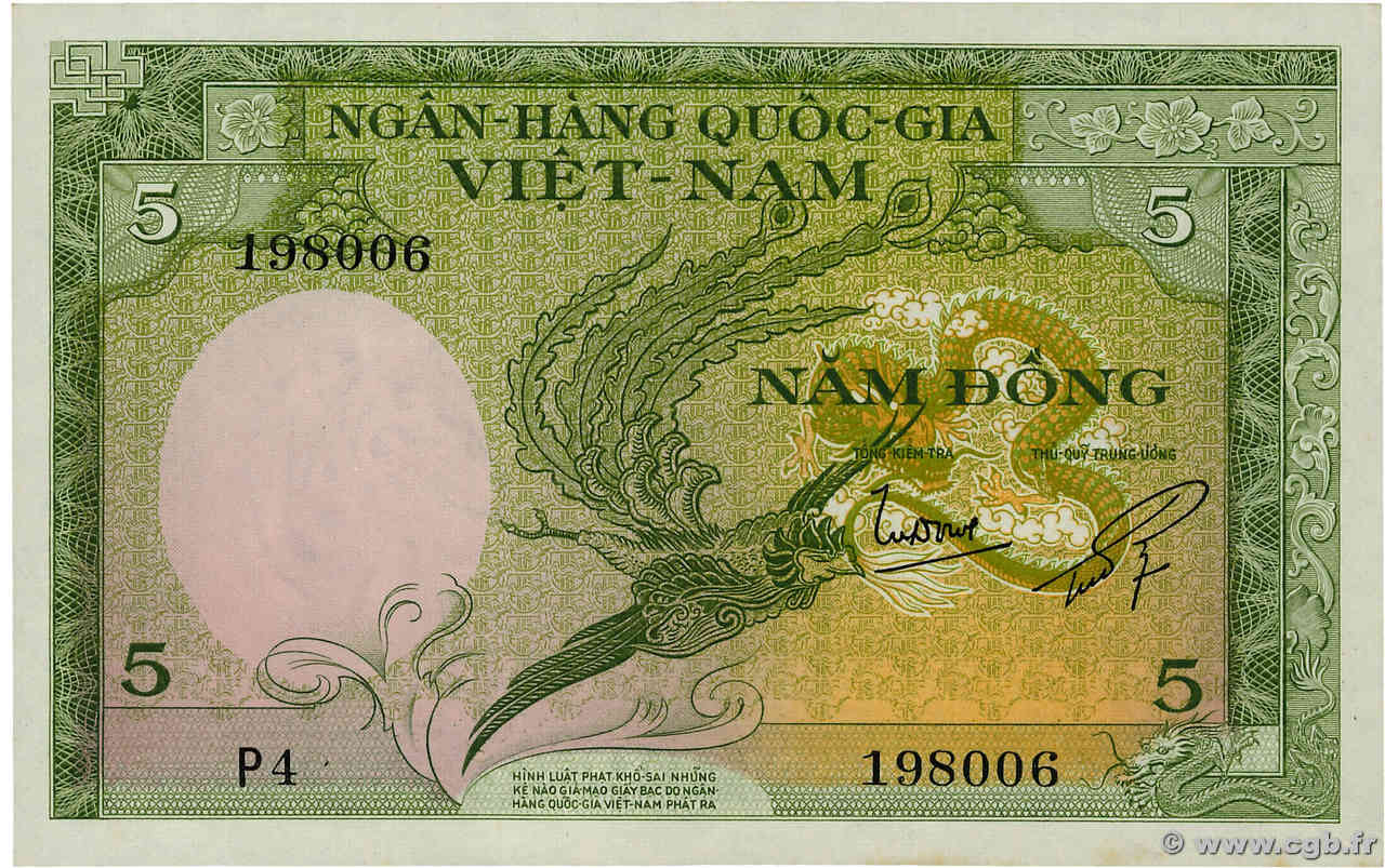 5 Dong VIETNAM DEL SUD  1955 P.02a SPL+