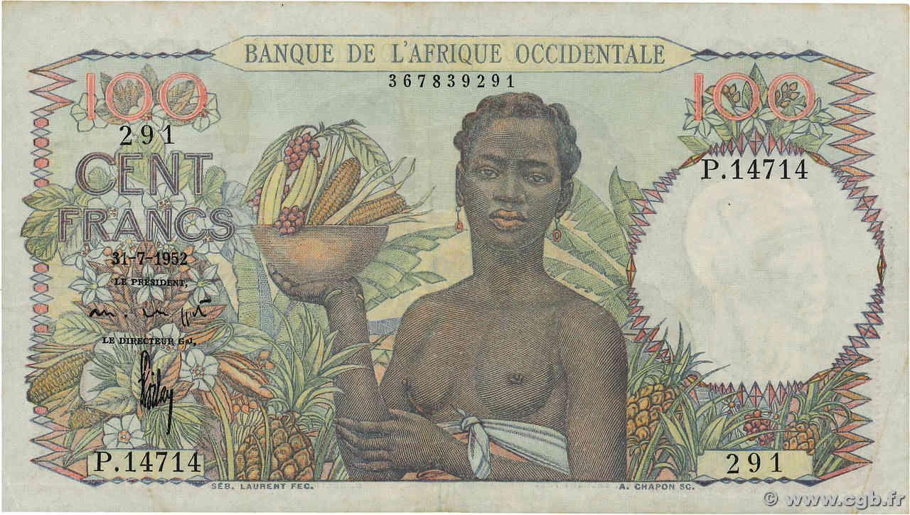 100 Francs AFRIQUE OCCIDENTALE FRANÇAISE (1895-1958)  1952 P.40 TTB