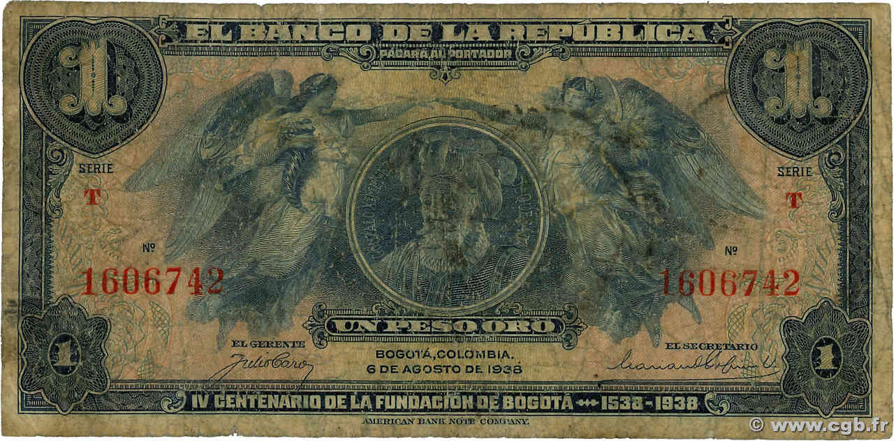 1 Peso Oro COLOMBIE  1938 P.385 B