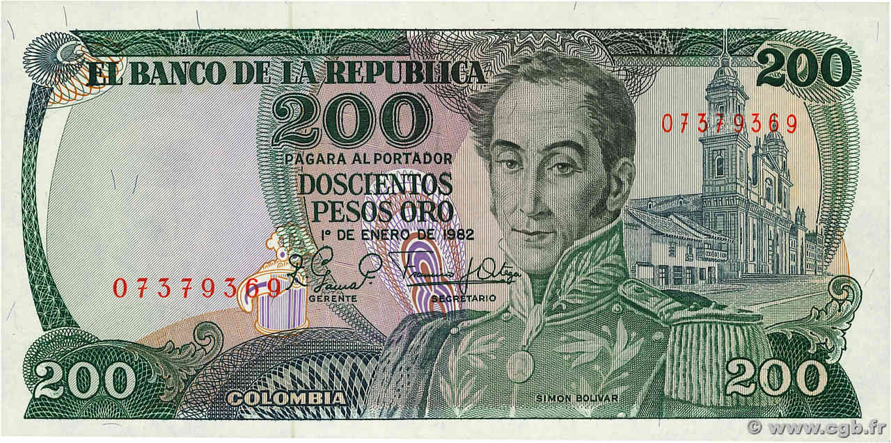 200 Pesos Oro COLOMBIE  1982 P.427 NEUF