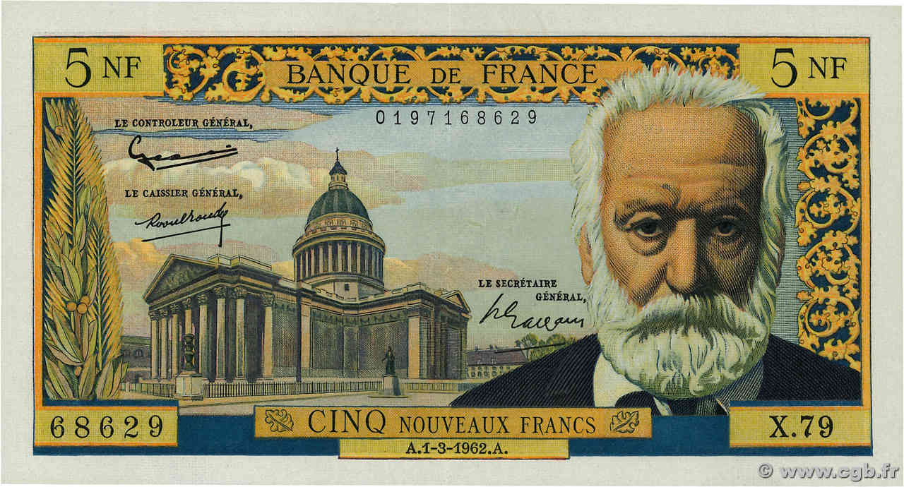 5 Nouveaux Francs VICTOR HUGO FRANCE  1962 F.56.11 SUP+