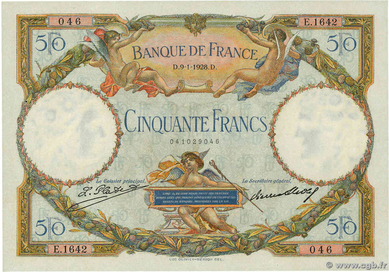 50 Francs LUC OLIVIER MERSON FRANCIA  1928 F.15.02 SPL+