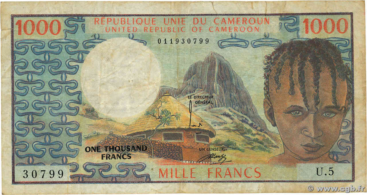1000 Francs CAMEROUN  1974 P.16a TB