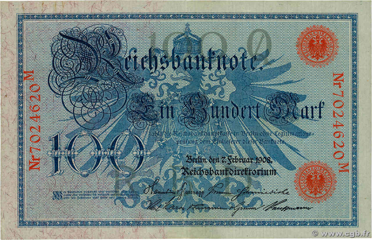 100 Mark ALLEMAGNE  1908 P.033a SUP+