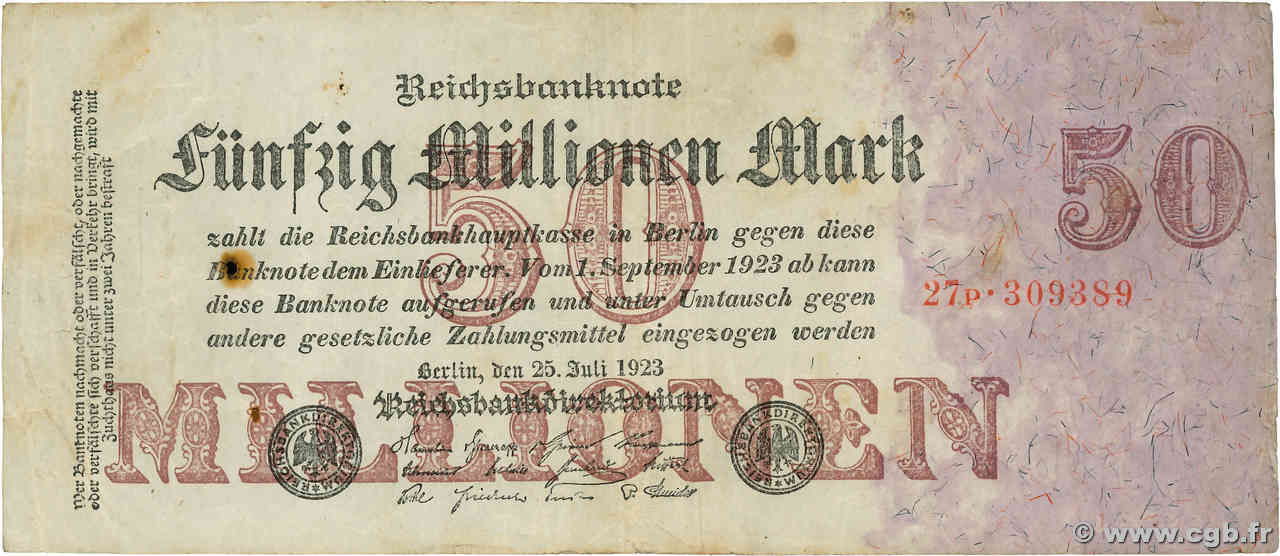 50 Millions Mark ALLEMAGNE  1923 P.098a TTB