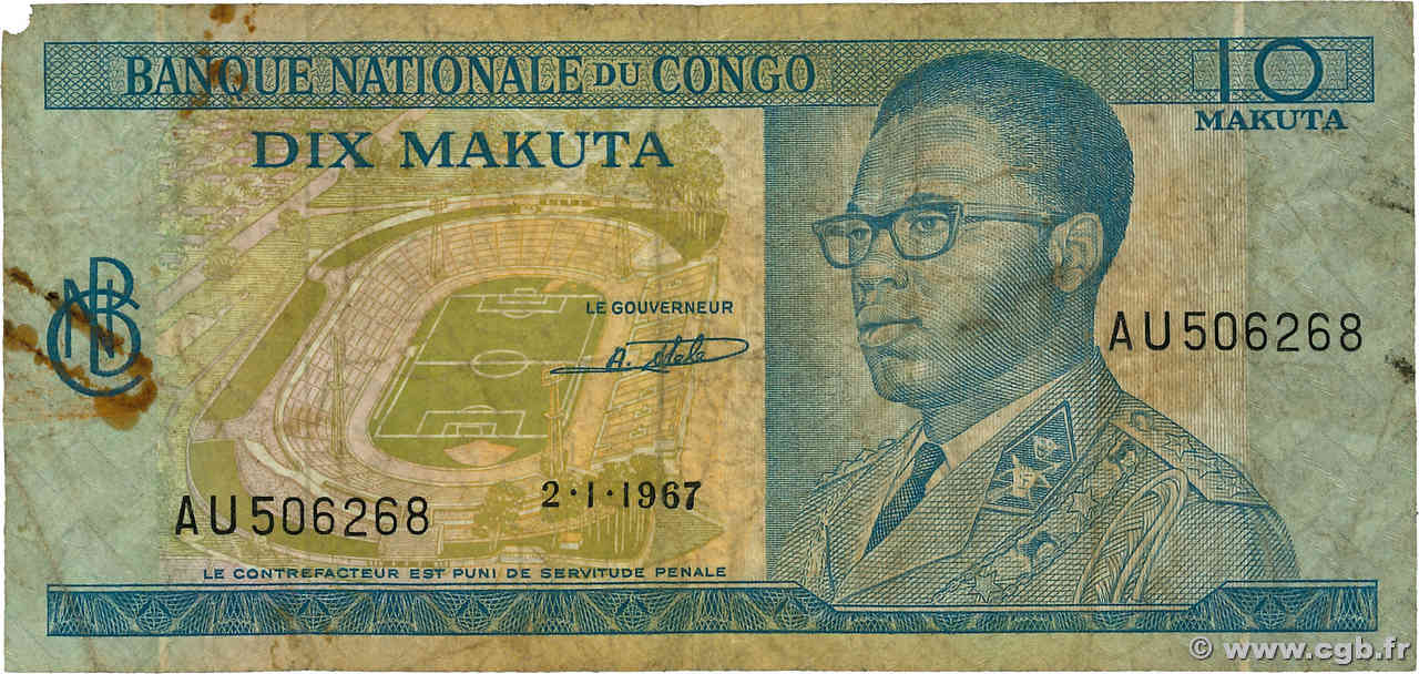 10 Makuta CONGO, DEMOCRATIC REPUBLIC  1967 P.009a G