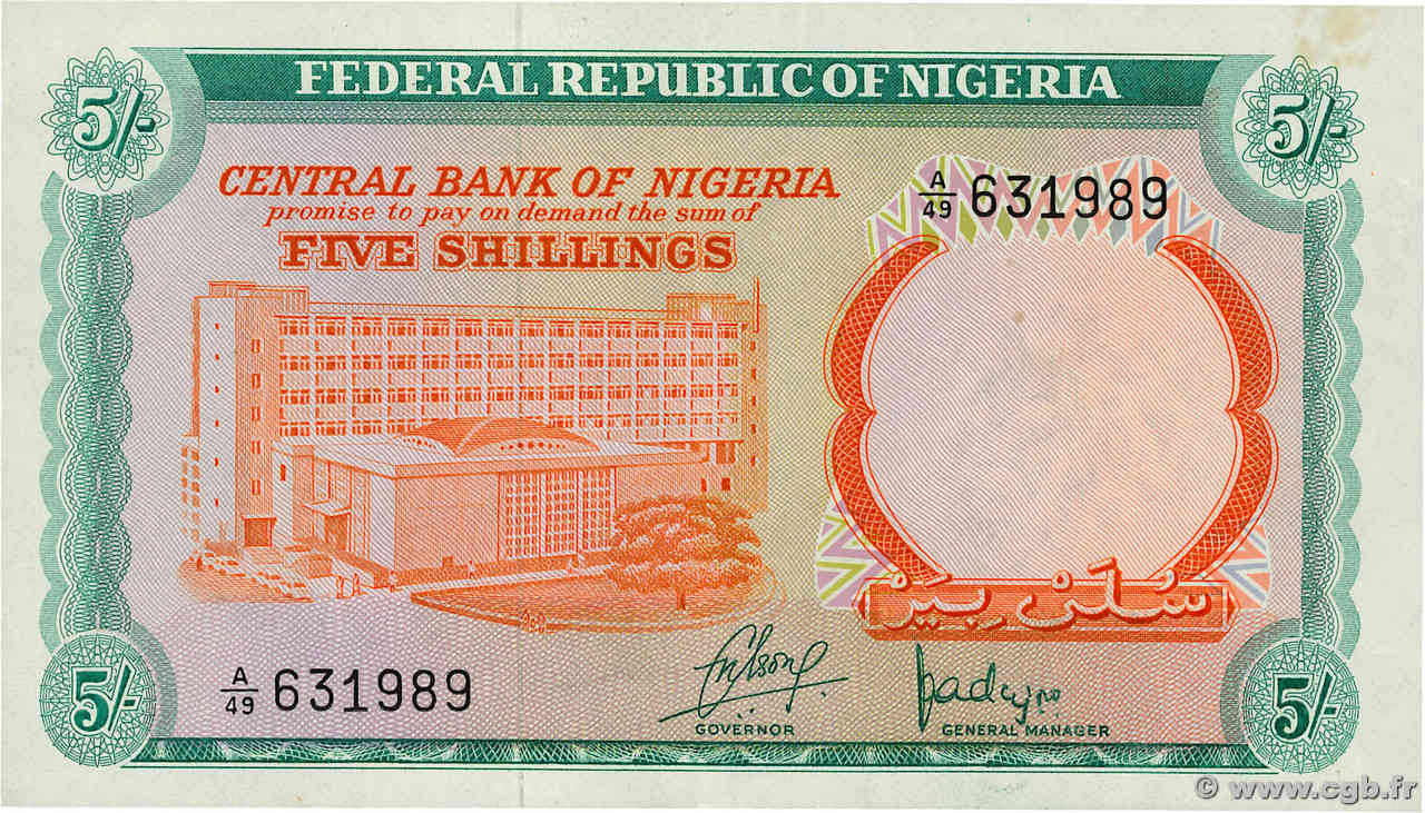 5 Shillings NIGERIA  1968 P.10a VF+