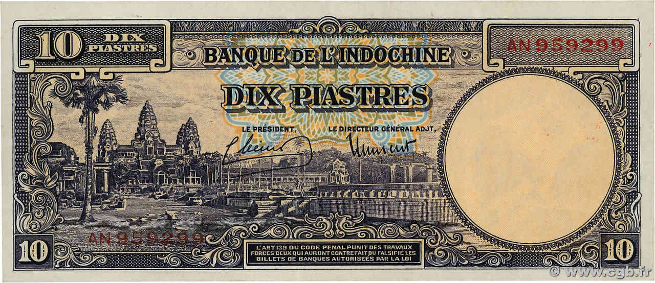 10 Piastres INDOCHINE FRANÇAISE  1946 P.080 pr.SUP