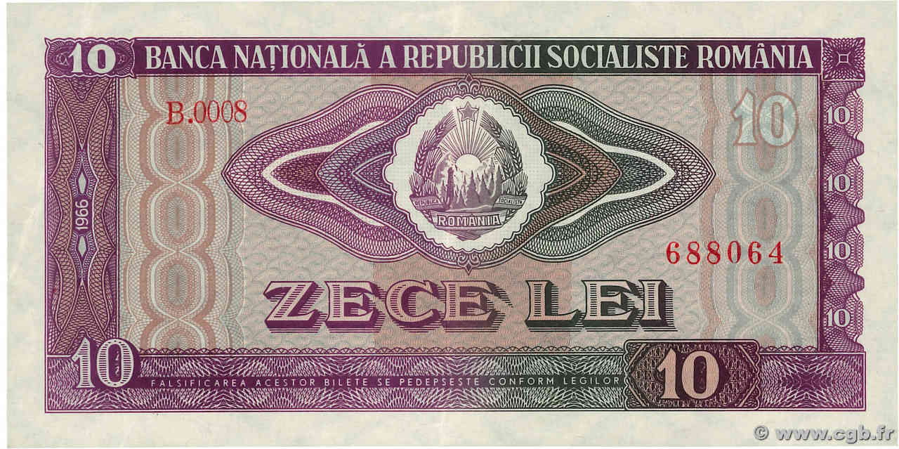 10 Lei ROUMANIE  1966 P.094a SUP