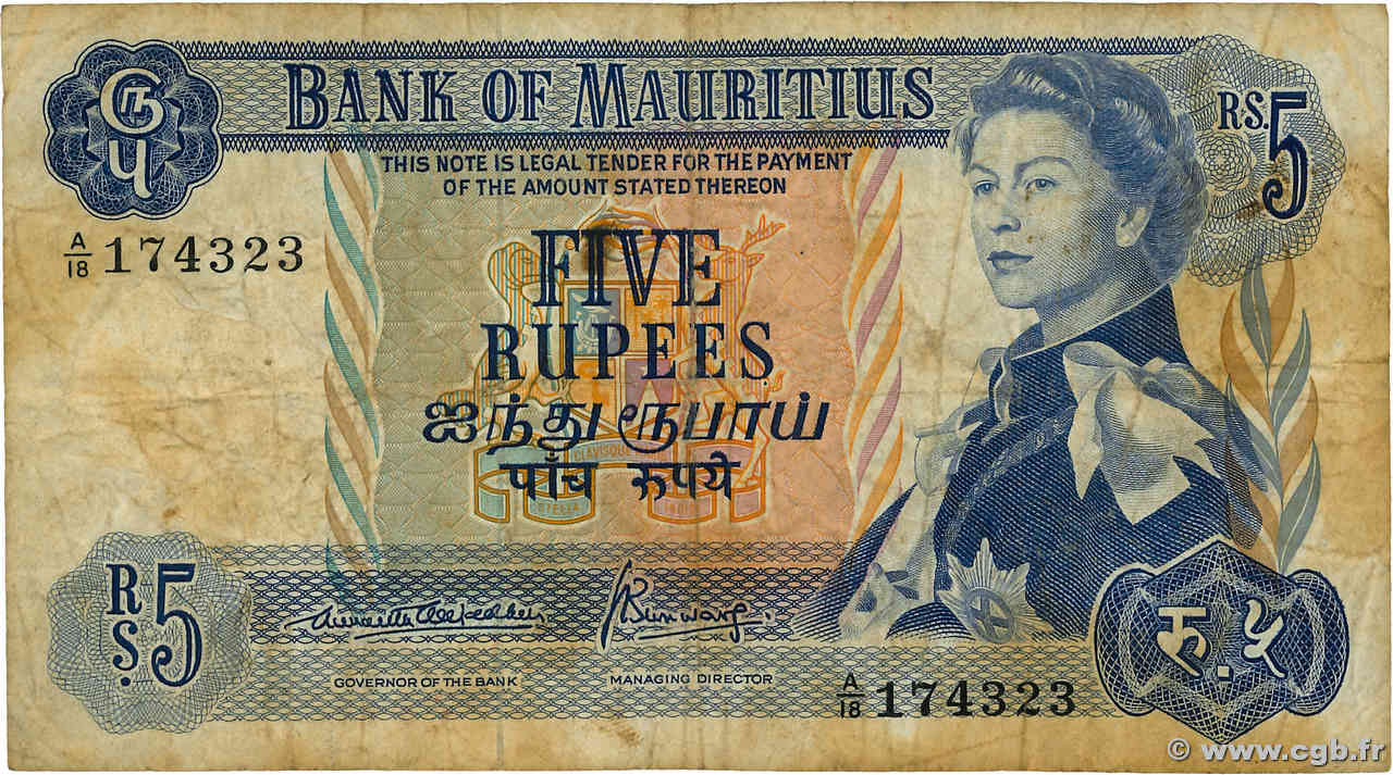 5 Rupees ÎLE MAURICE  1967 P.30b B