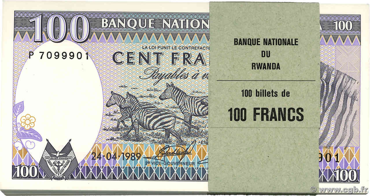 100 Francs Liasse RWANDA  1989 P.19a NEUF