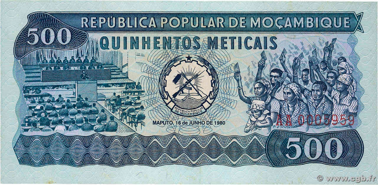 500 Meticais Numéro spécial MOZAMBIQUE  1980 P.127 SC+