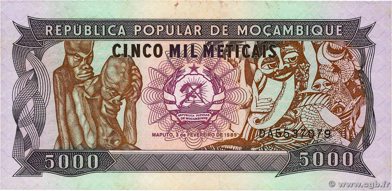 5000 Meticais MOZAMBIK  1989 P.133b fST+