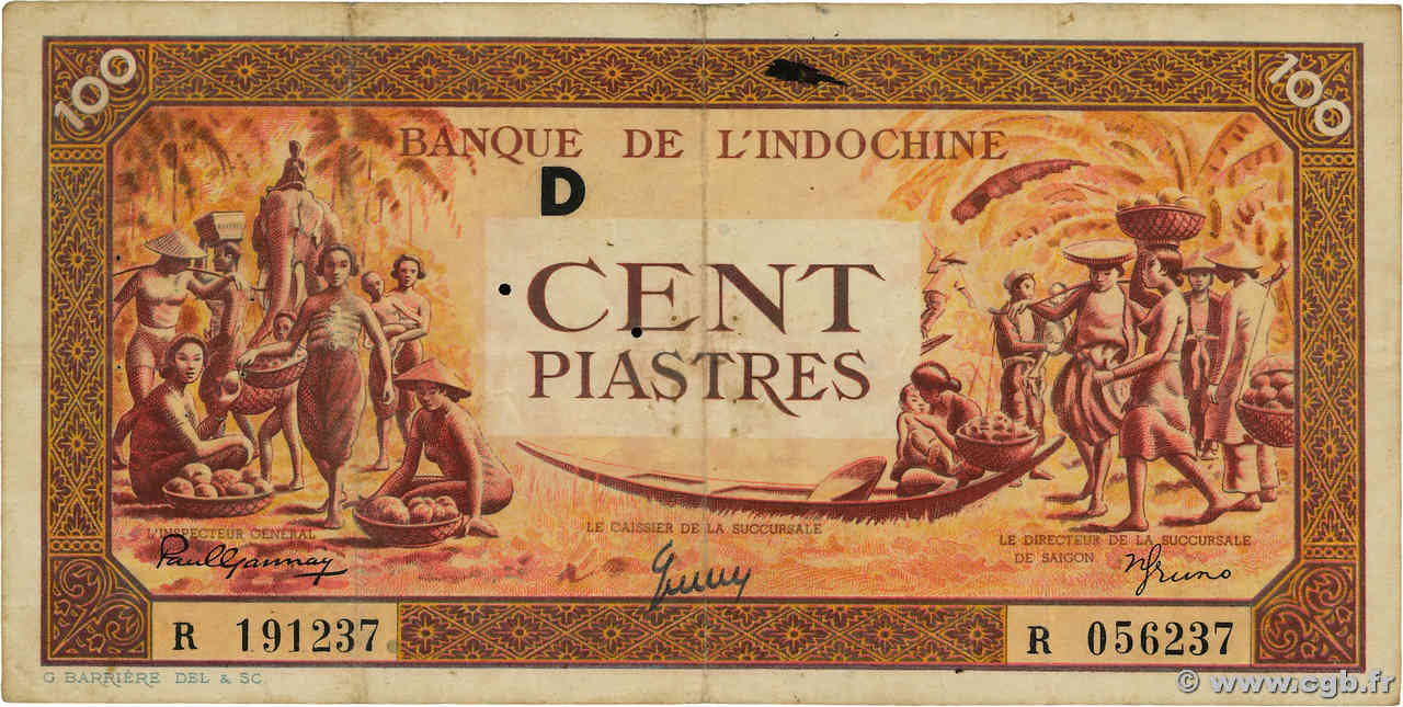 100 Piastres orange INDOCHINE FRANÇAISE  1942 P.066 TTB