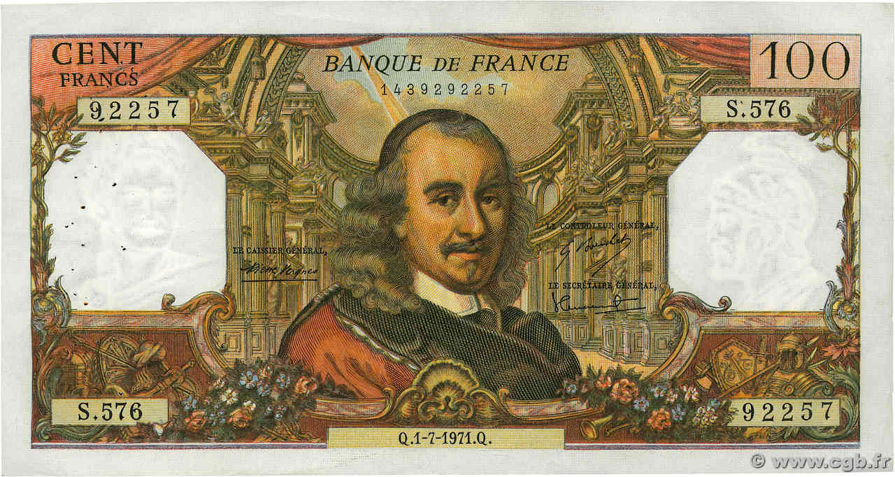 100 Francs CORNEILLE FRANCE  1971 F.65.36 TTB