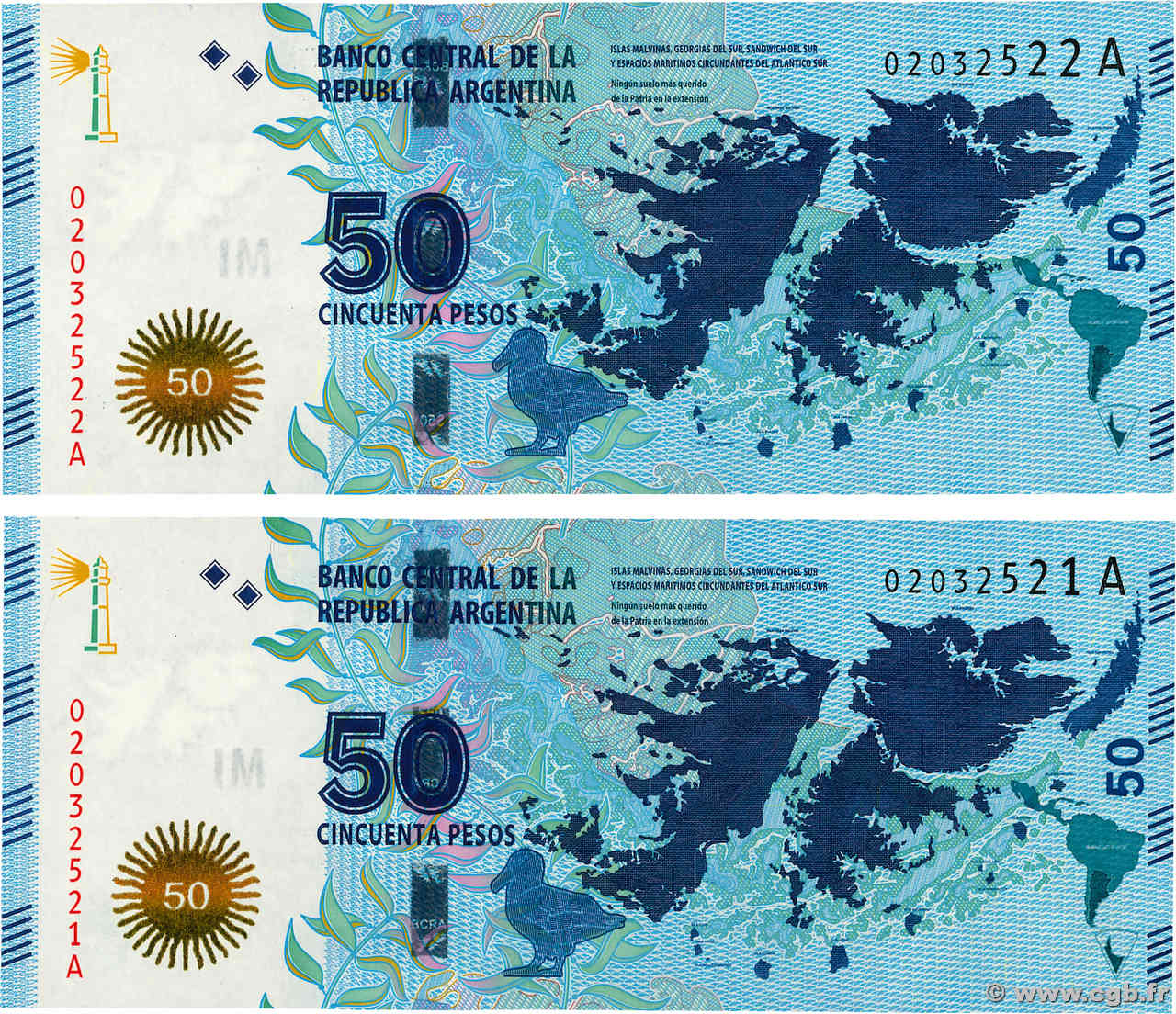 50 Pesos Consécutifs ARGENTINIEN  2015 P.362 fST+