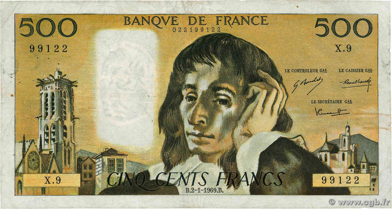 500 Francs PASCAL FRANCE  1969 F.71.03 TB