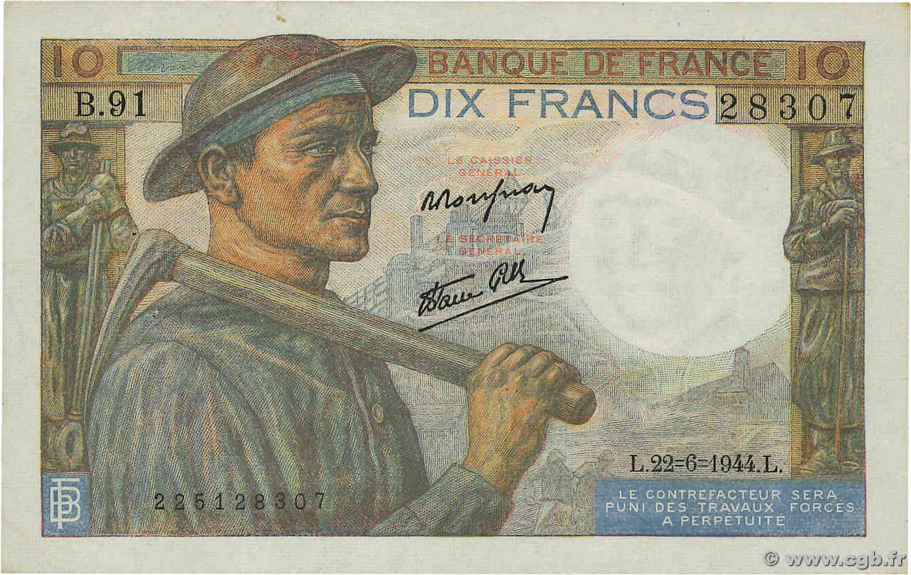 10 Francs MINEUR FRANCE  1944 F.08.12 SUP+