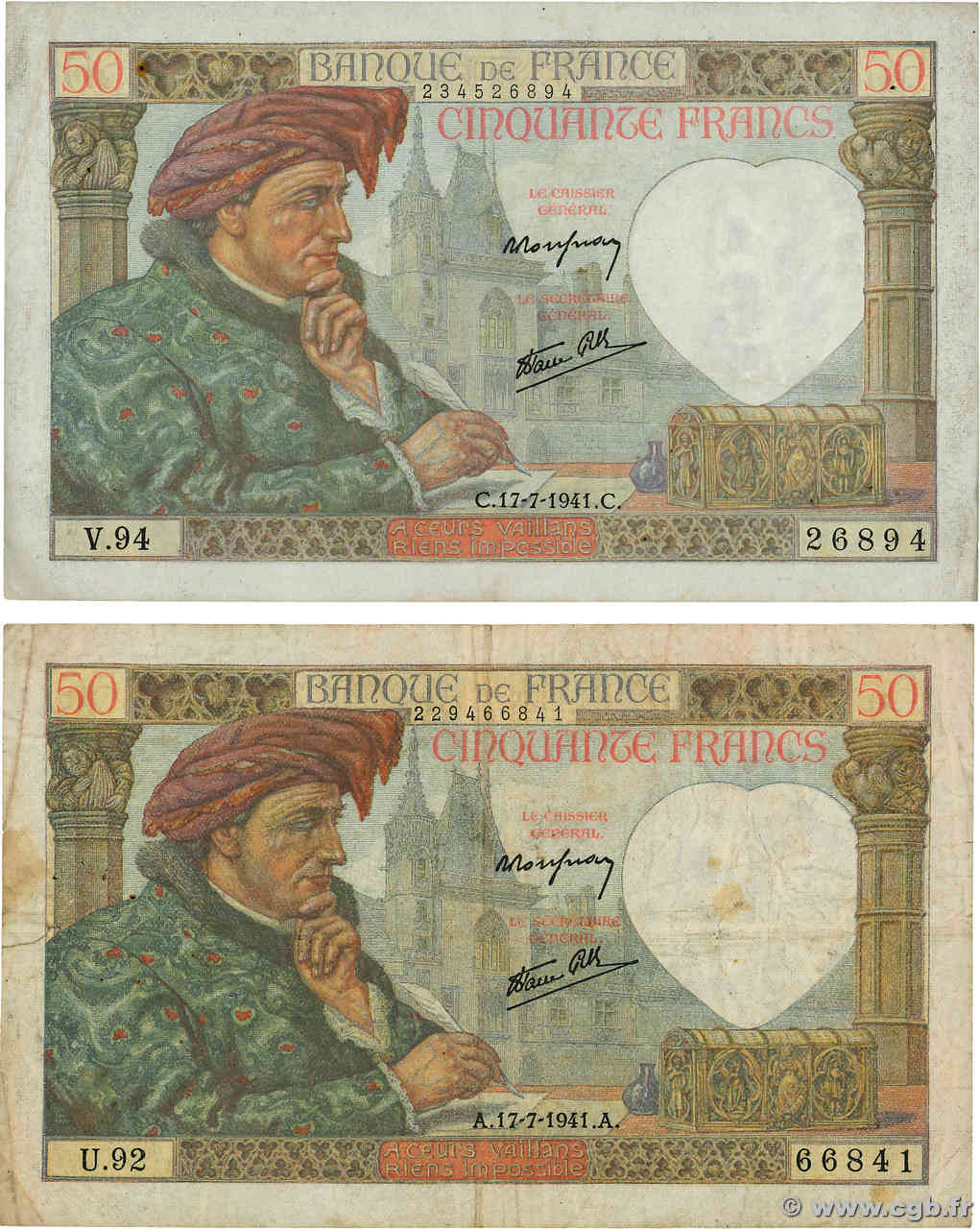 50 Francs JACQUES CŒUR Lot FRANKREICH  1941 F.19.12 S