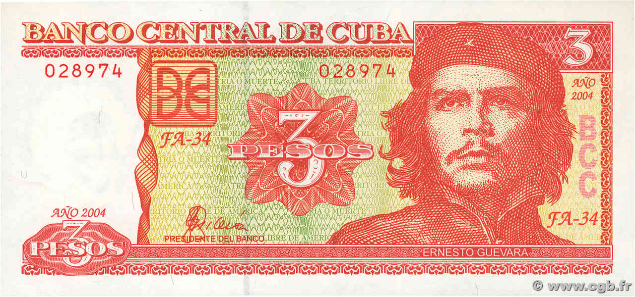 3 Pesos CUBA  2004 P.127a UNC-