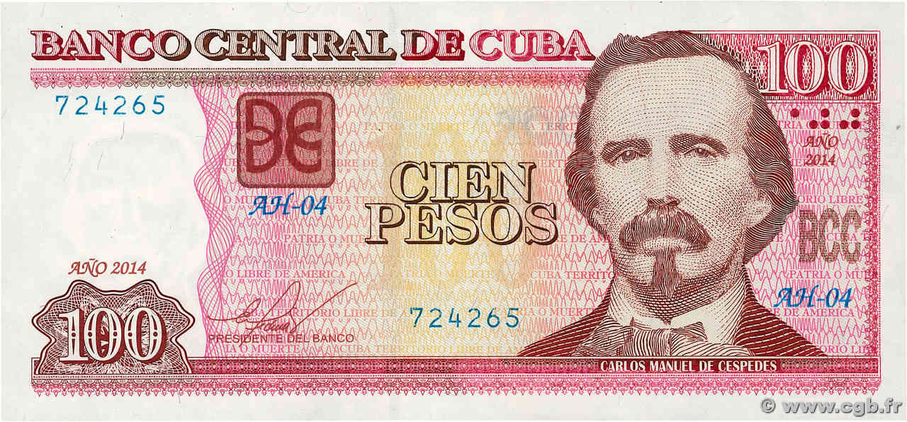 100 Pesos KUBA  2014 P.129f ST