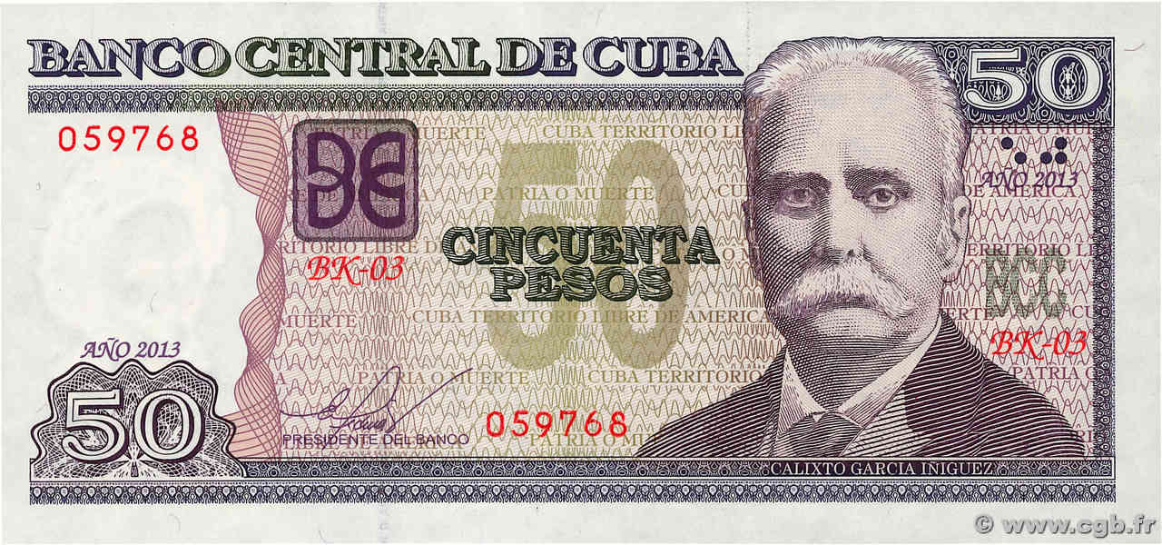 50 Pesos CUBA  2013 P.123h XF