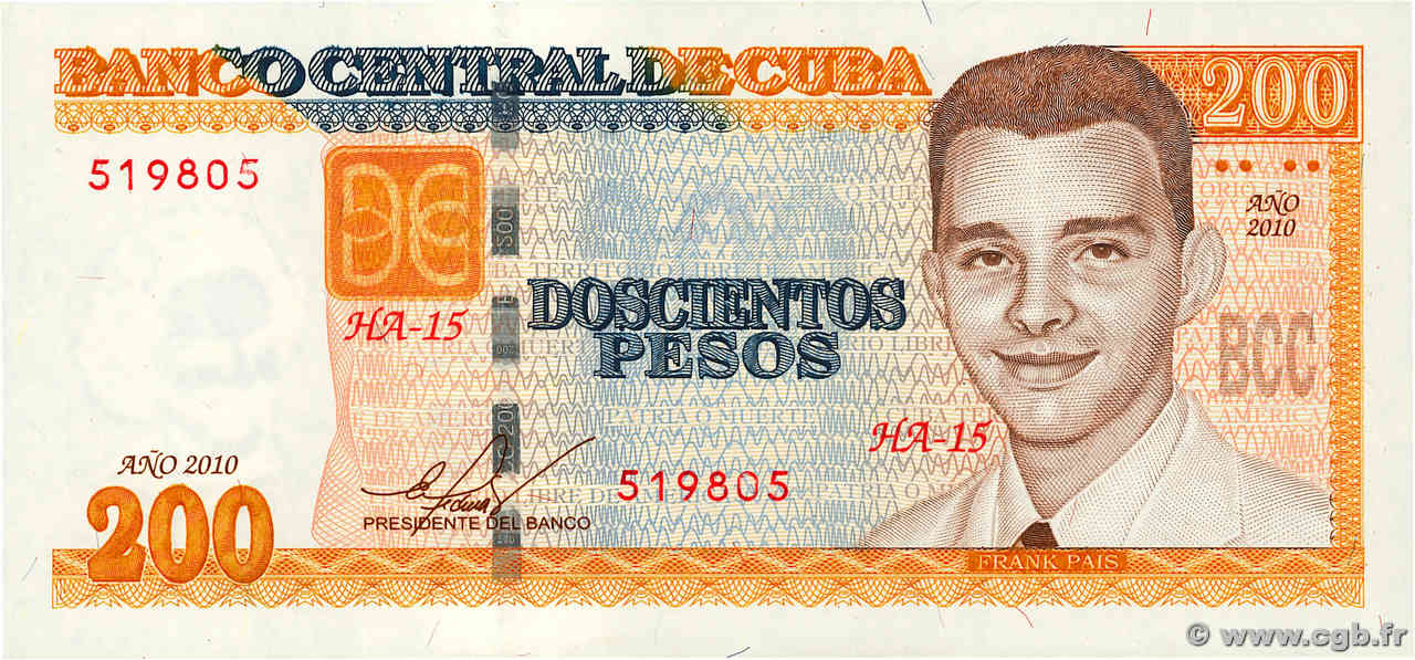 200 Pesos CUBA  2010 P.130 UNC-