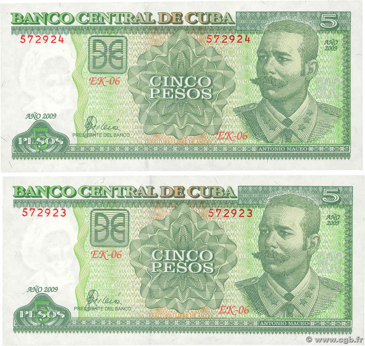 5 Pesos Consécutifs KUBA  2009 P.116k ST