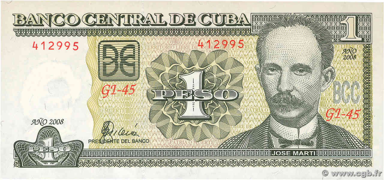 1 Peso CUBA  2008 P.128c UNC-