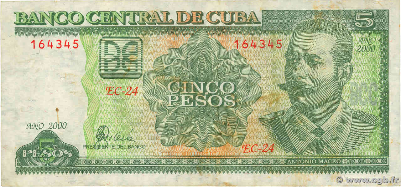 5 Pesos CUBA  2000 P.116c TB