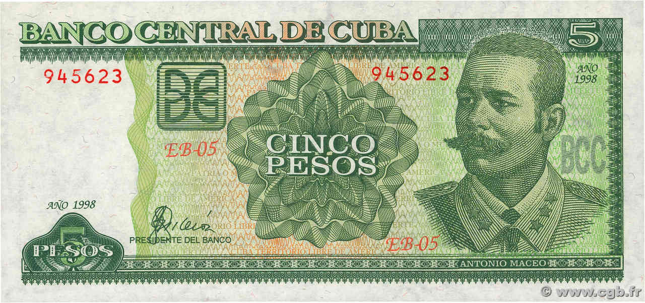 5 Pesos CUBA  1998 P.116b SC