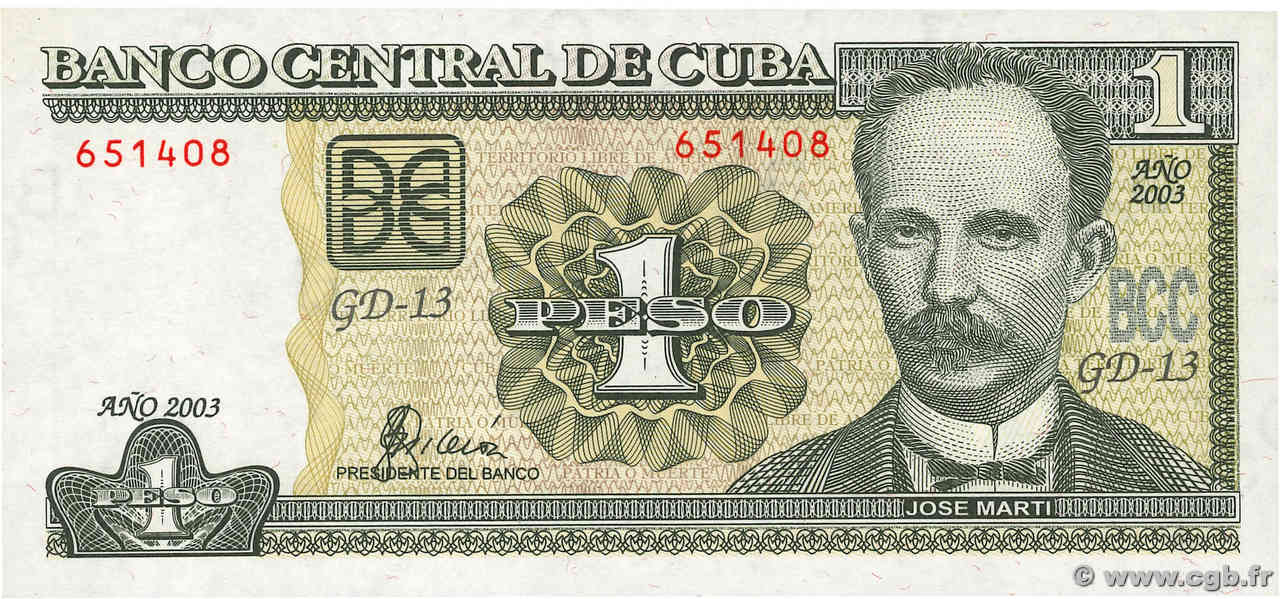 1 Peso CUBA  2003 P.121c FDC