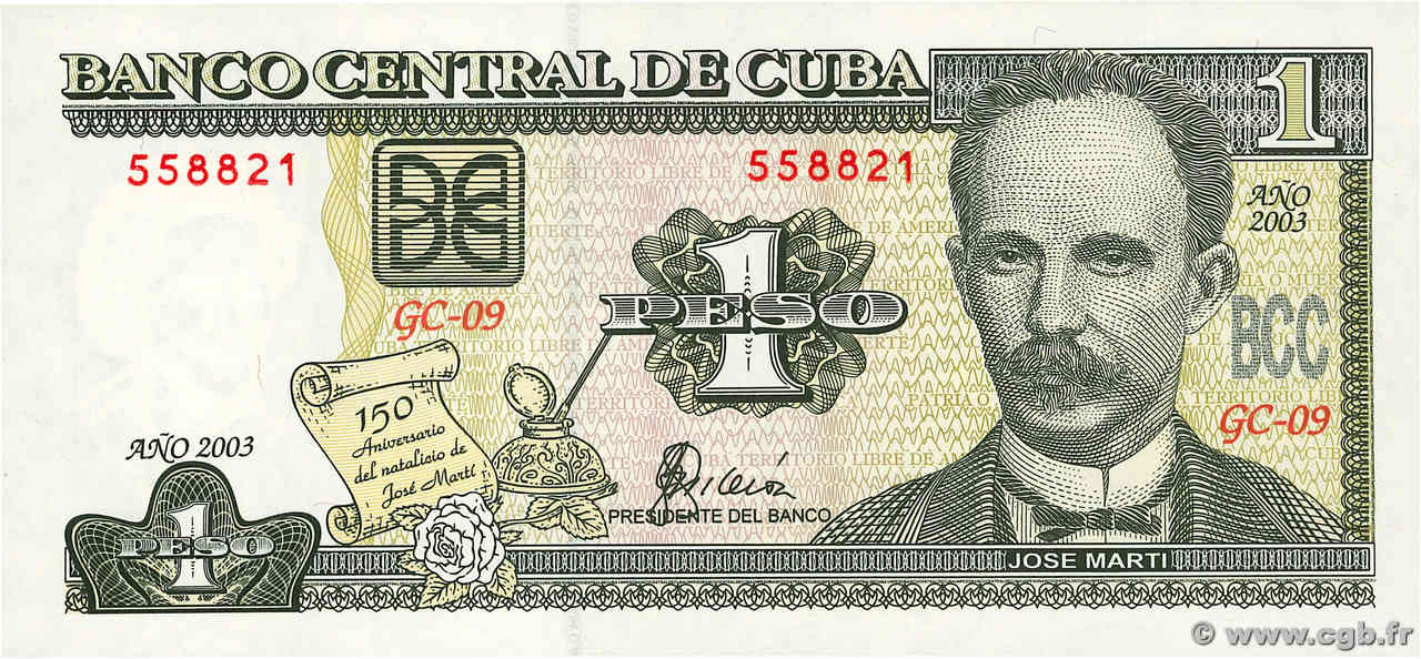 1 Peso Commémoratif CUBA  2003 P.125 FDC