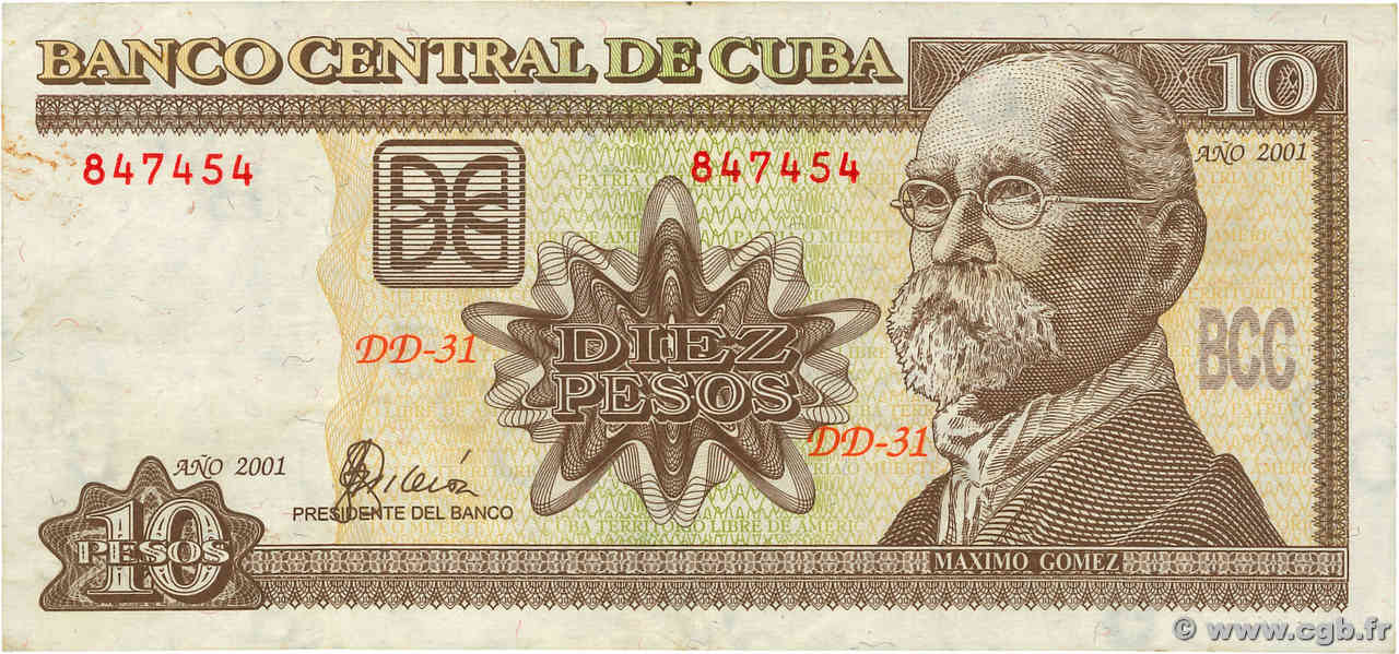 10 Pesos CUBA  2001 P.117d TB