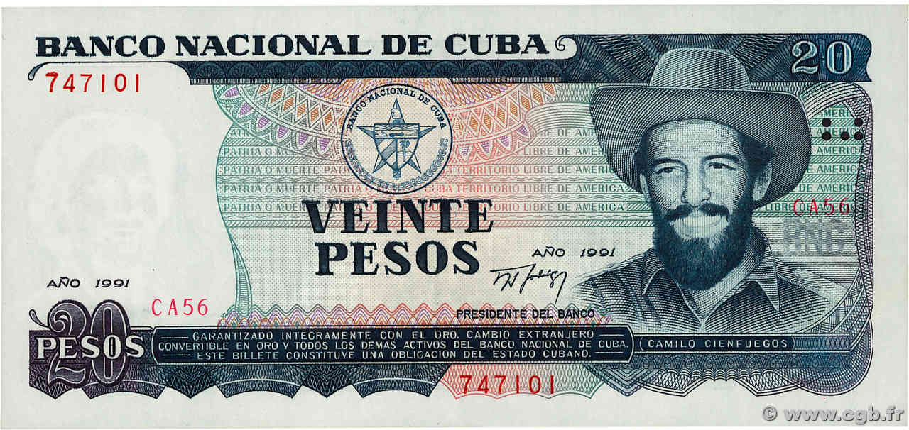 20 Pesos CUBA  1991 P.110a EBC