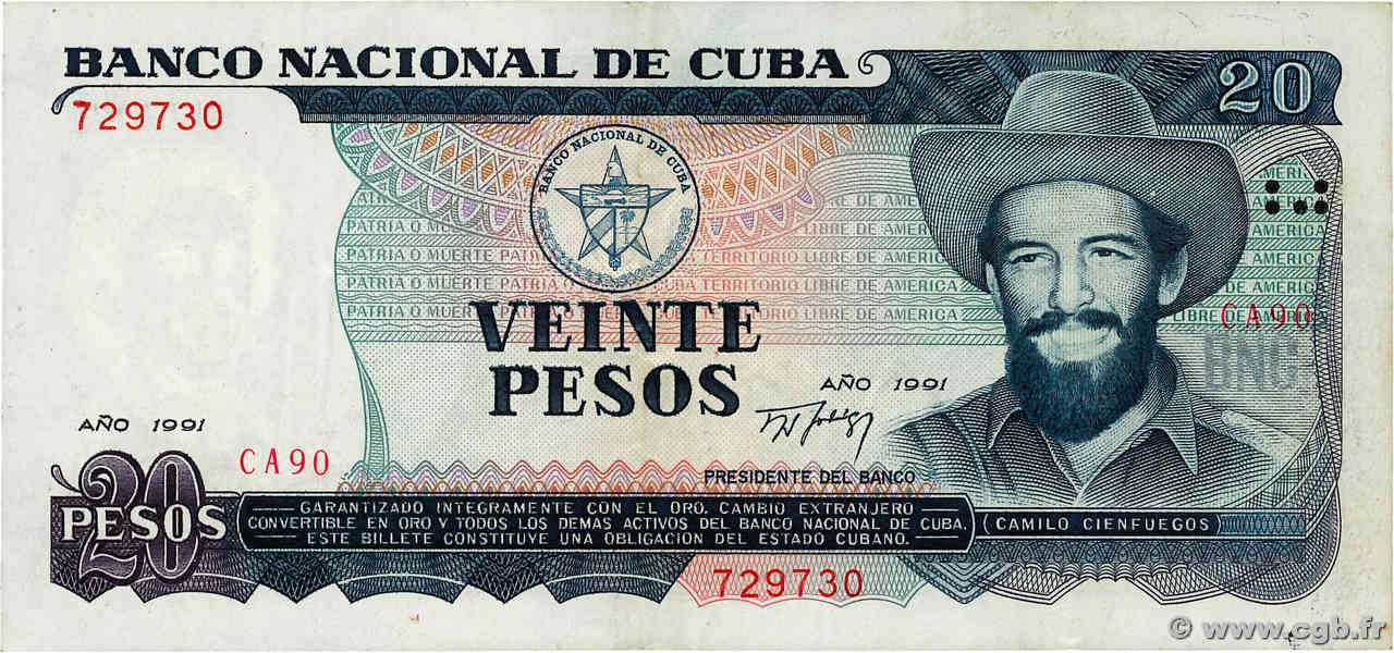 20 Pesos CUBA  1991 P.110a TTB